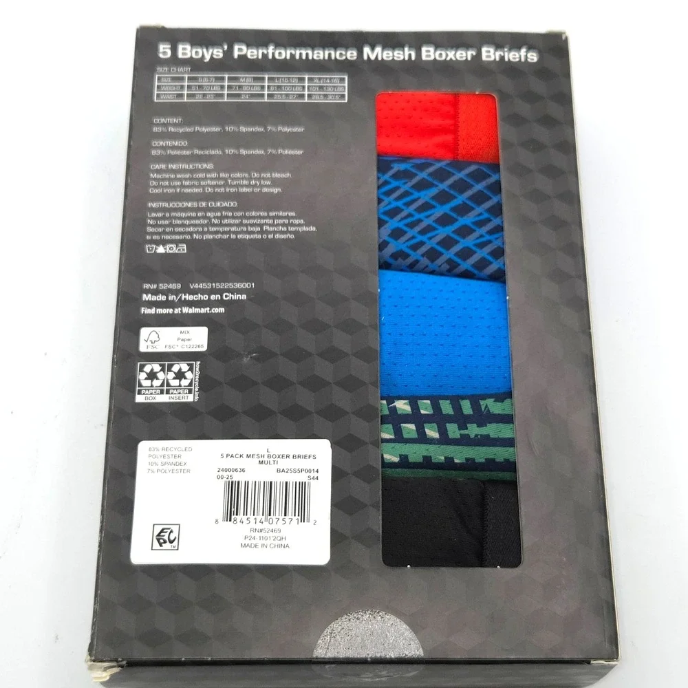 Athletic Works Boy's Performance Boxer Briefs 5 Pack Size L 10/12 Moisture‎ Wick